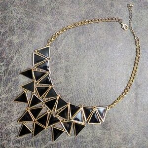 Dangling Bib Statement Necklace Black & Gold Triangles Elegant Gorgeous Indie